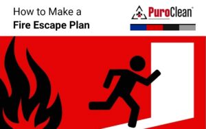 Text "How to Make a Fire Escape Plan" above a graphic of flames and a person