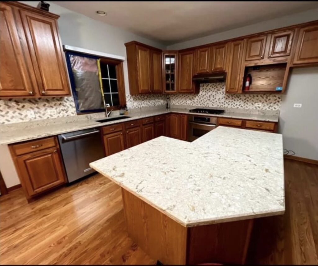 The kitchen during the reconstruction.