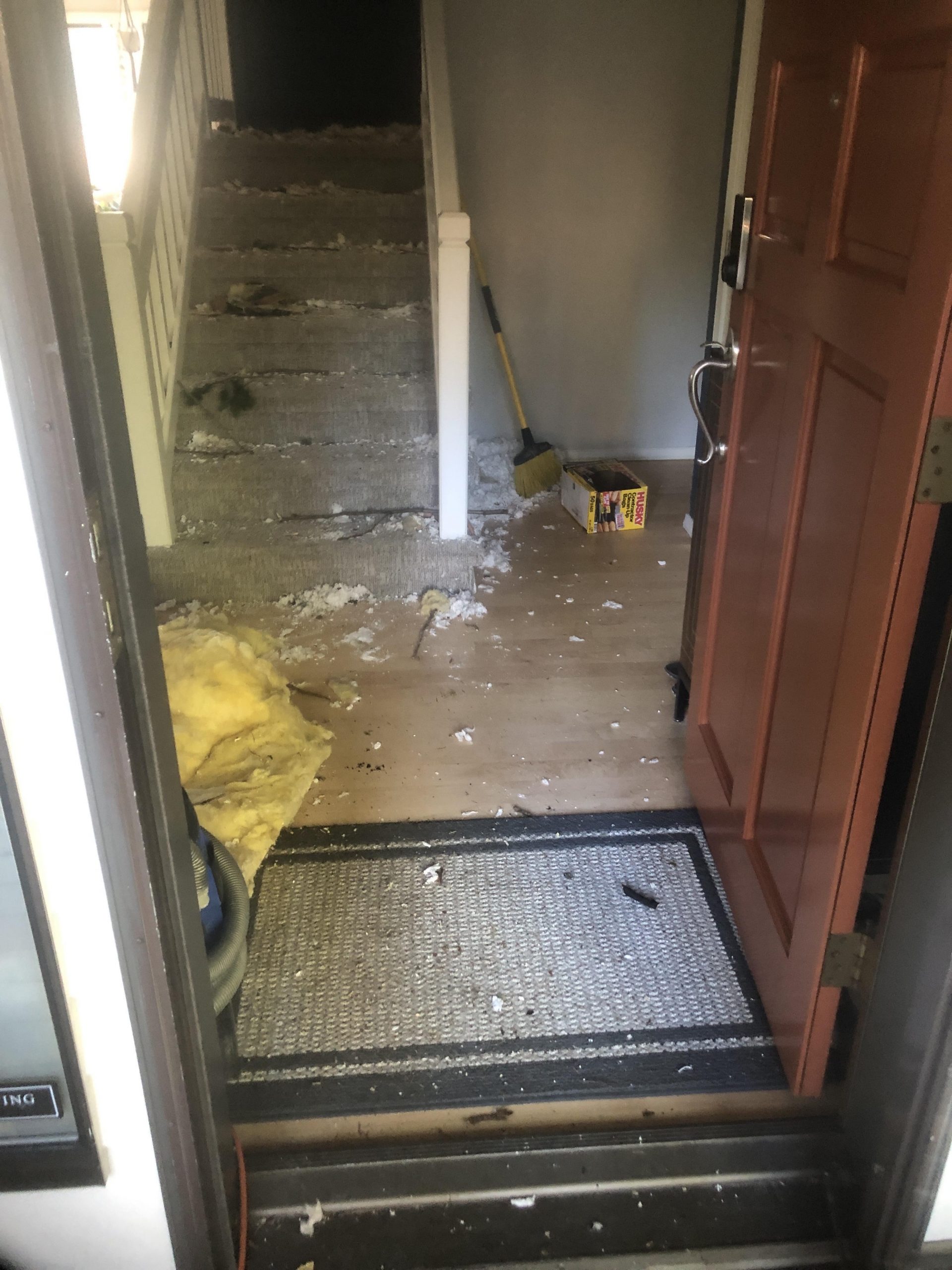 Water damaged stairway and entry