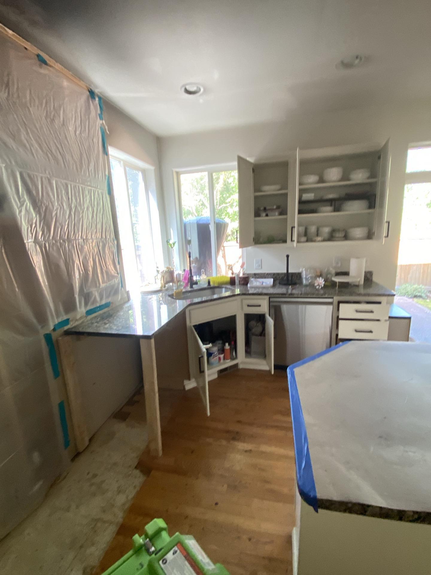 Fire damage cleanup in progress