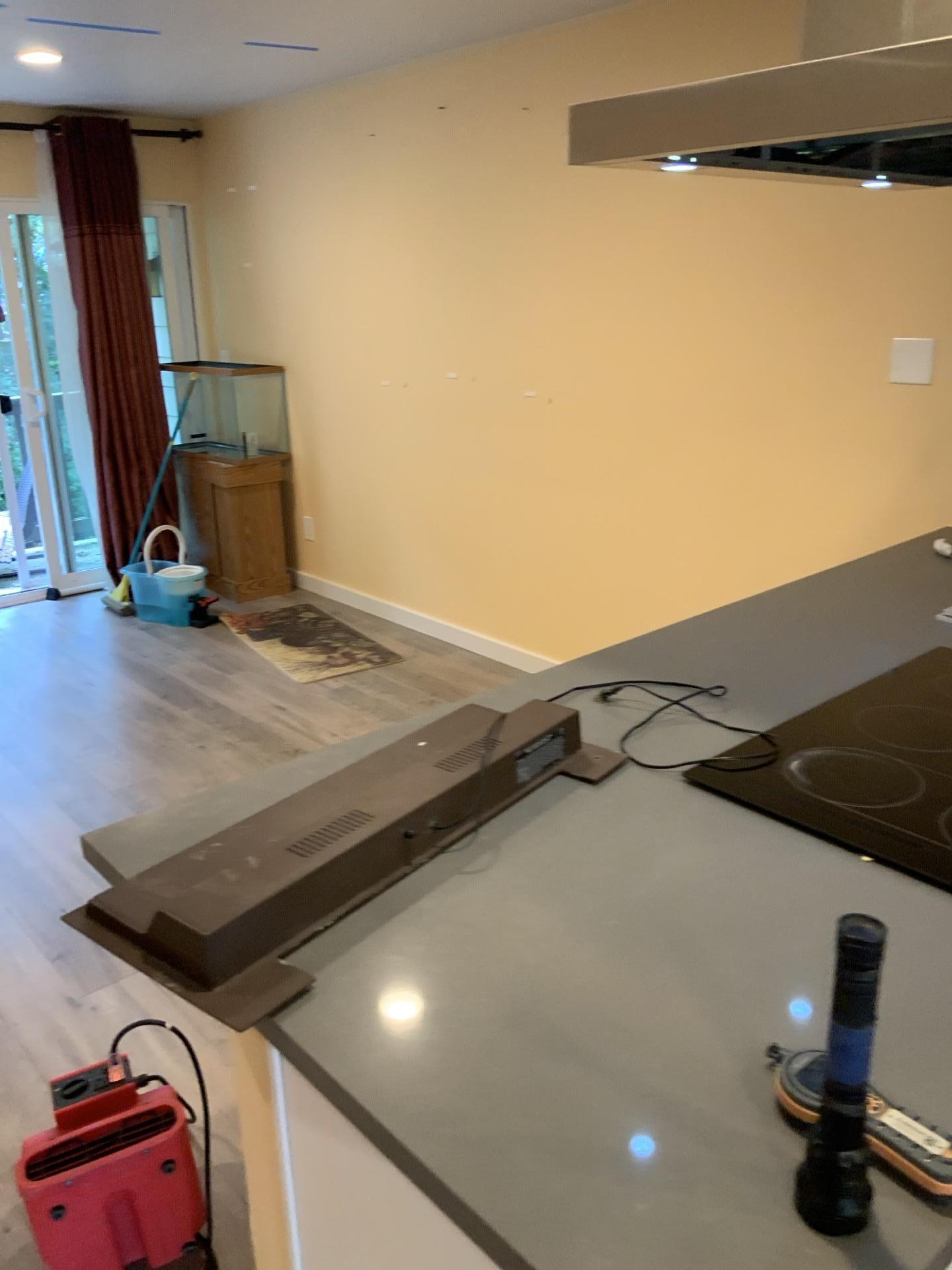 Main floor area during professional water damage drying process