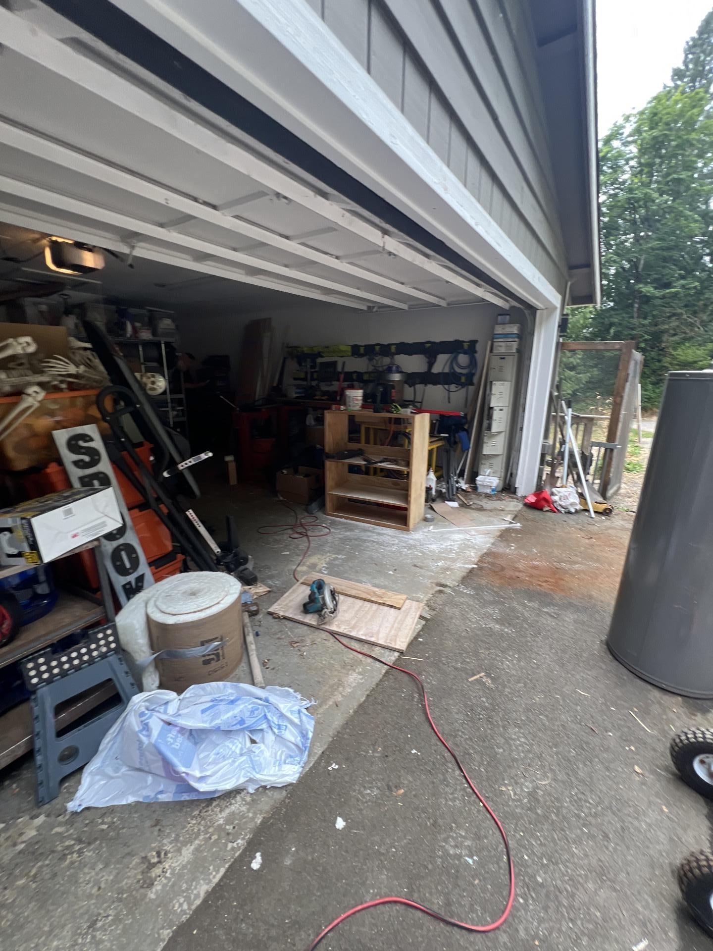Active restoration worksite in garage