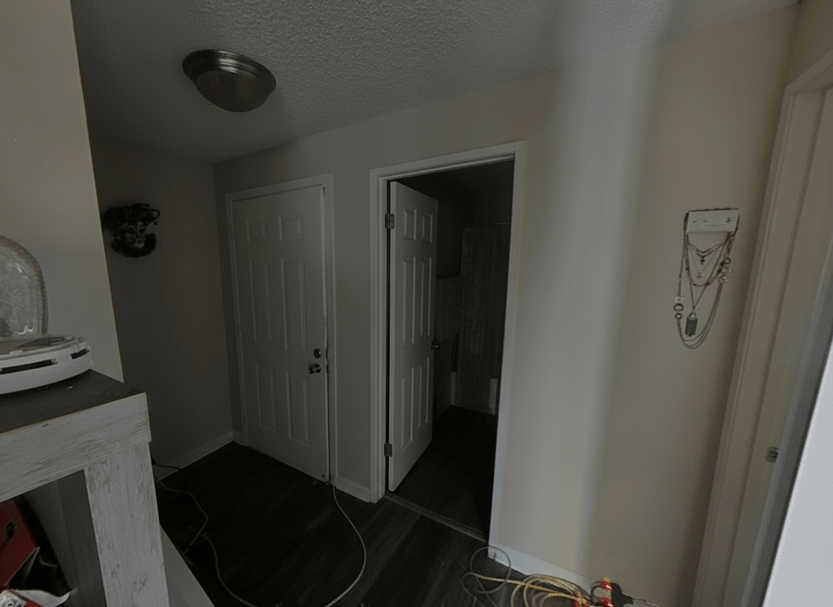 Hallway with drying equipment installed after fire and explosion related damage