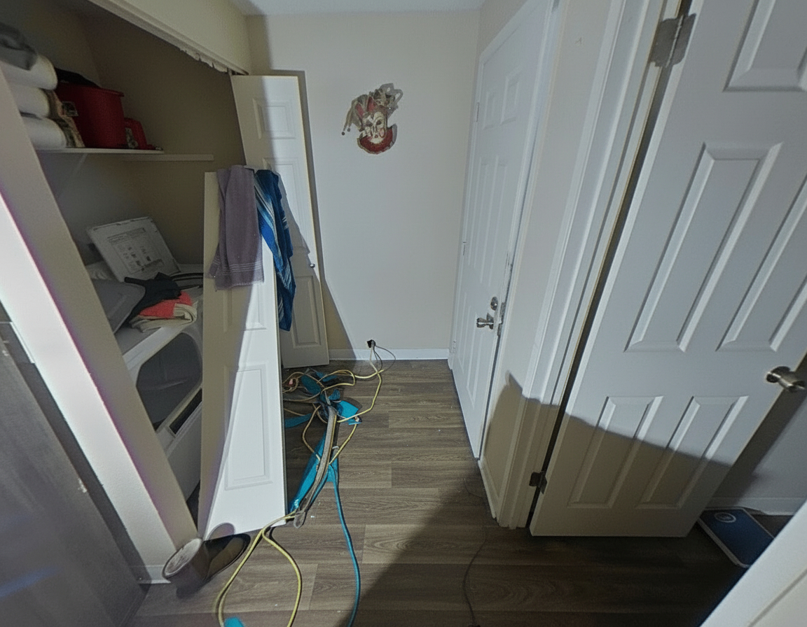 Laundry area with restoration equipment after structural and contents damage