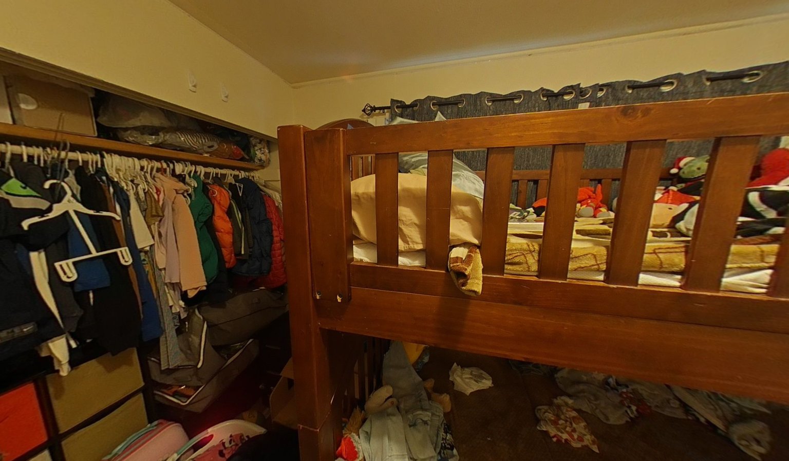 Child bedroom with bunk bed after neighboring unit fire and total contents loss