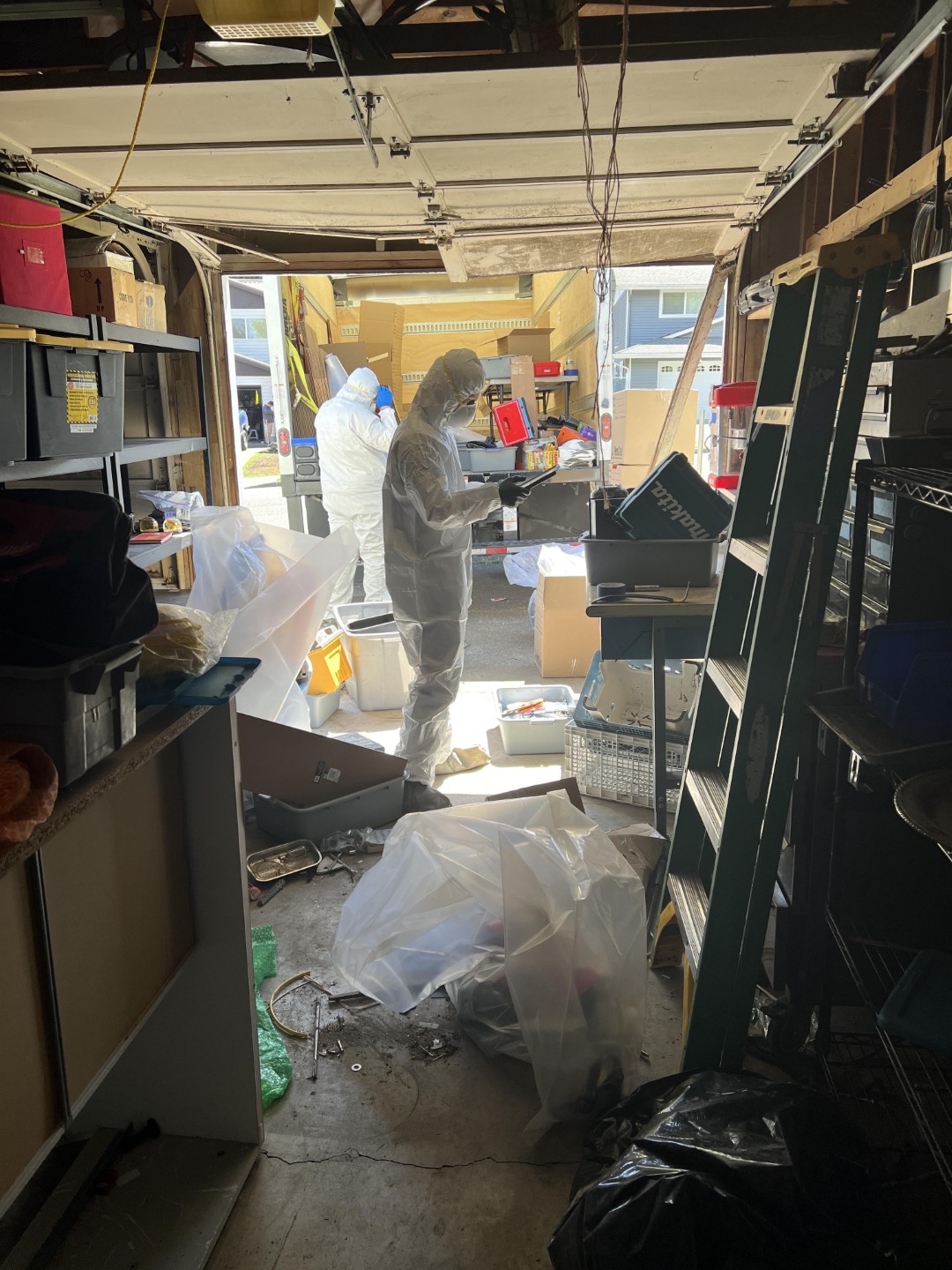 Our crew performing a contents pack-out and removing items from a fire damaged home