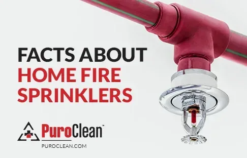 Sprinkler system with text 'Facts about home fire sprinklers.'