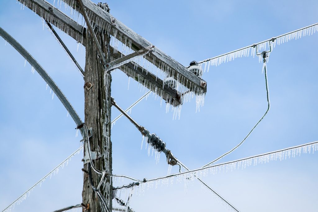 An icy power line