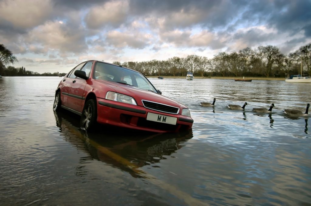 a flooded car