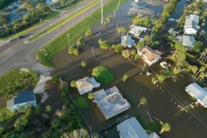 Flash flood in a residential neighborhood