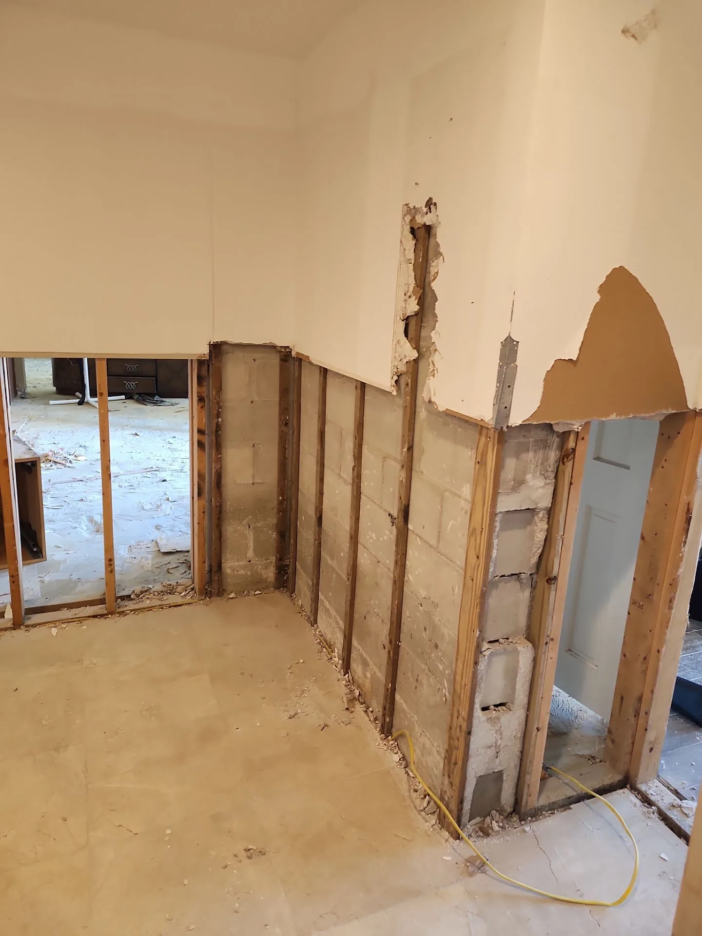 Walls torn to the studs due to construction defects