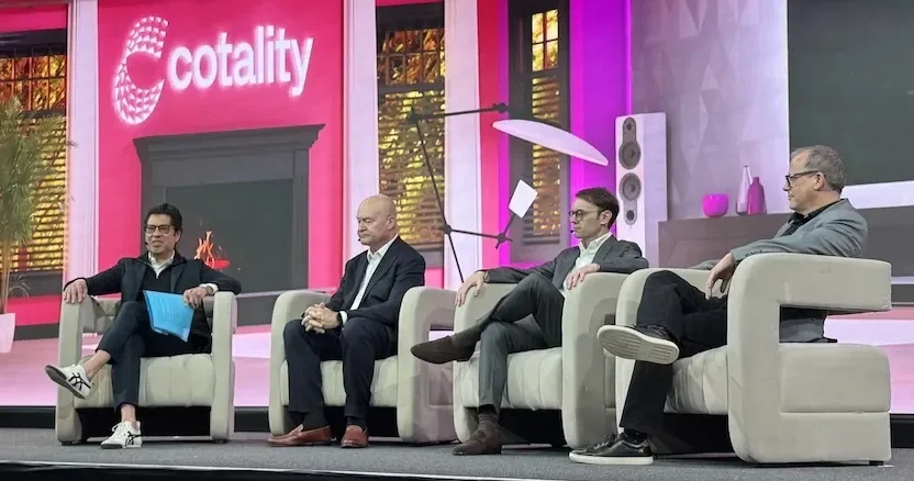 Nick Hindle on stage at the 2025 INTRConnect Conference with other industry leaders.