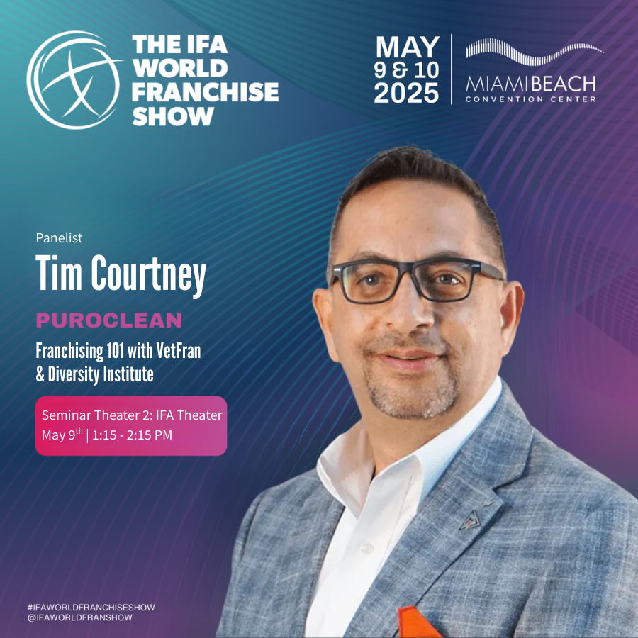 Tim Courtney, PuroClean Vice President of Franchise Development, who will speak on the panel: “Franchising 101 with VetFran & Diversity Institute.”