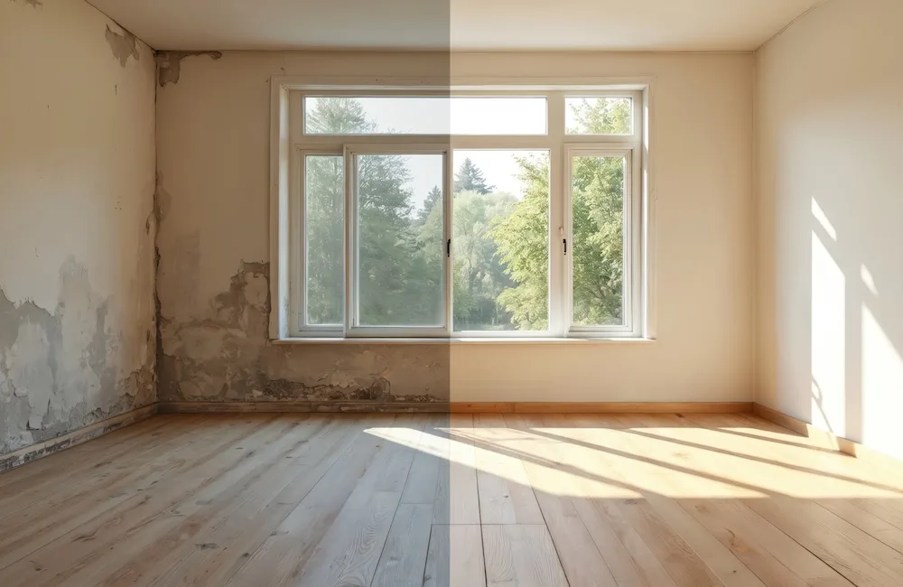 Before and after of mold damage restoration
