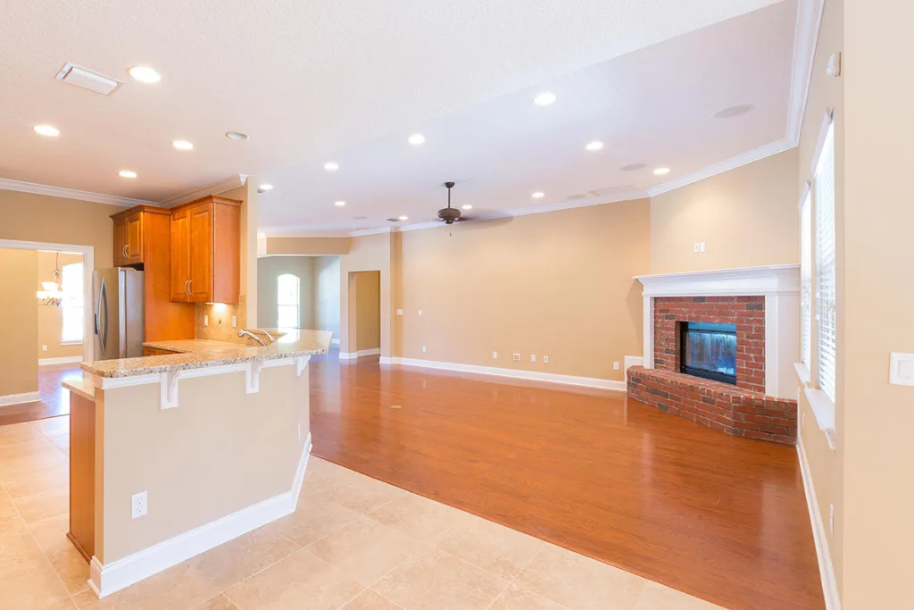 Living room property damage fixed with reconstruction services