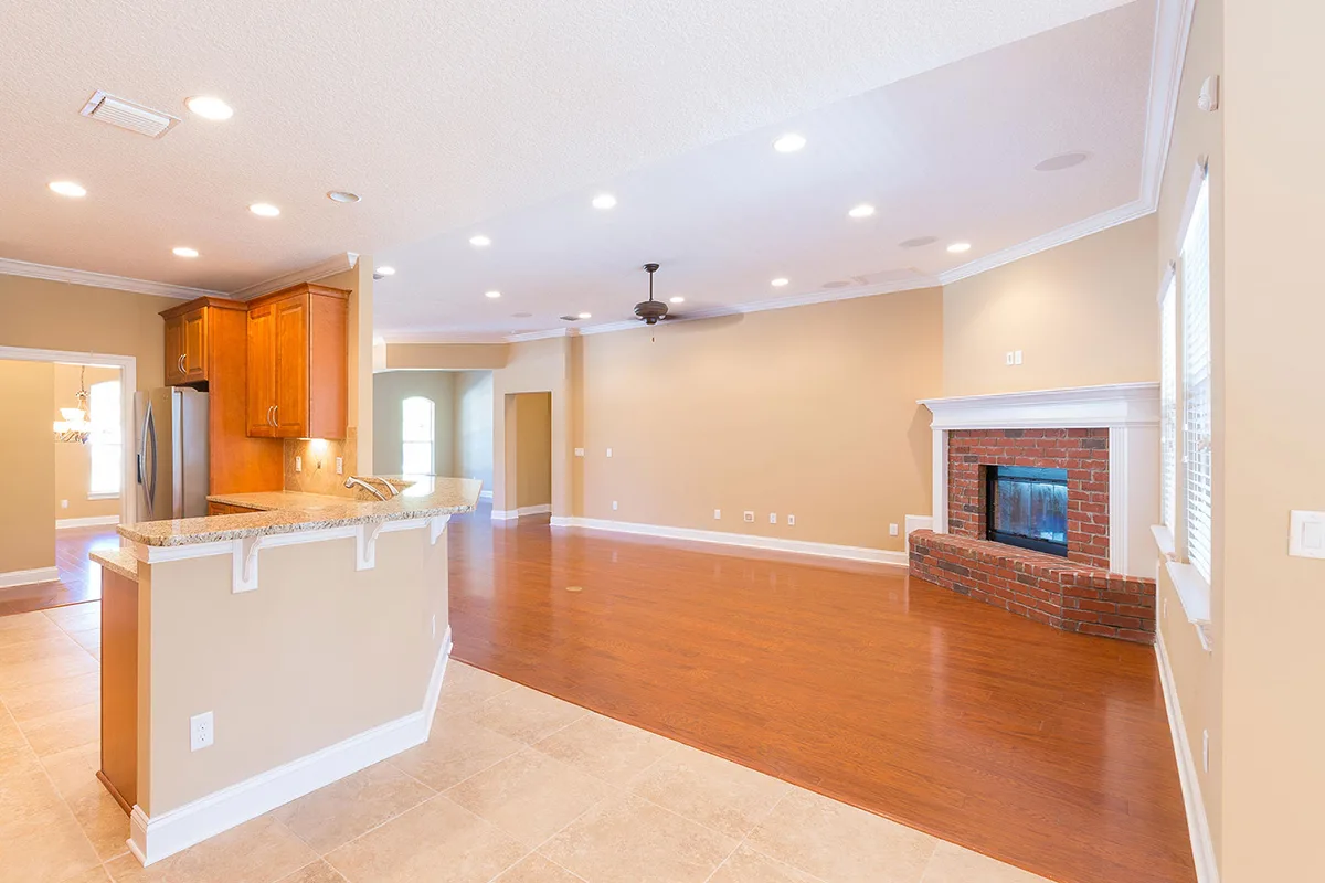 Living room property damage fixed with reconstruction services