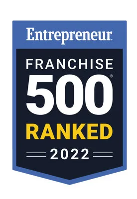 Entrepreneur Franchise 500 Ranked 2022 badge highlighting a business achievement.
