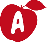 drawing of an apple with A letter inside