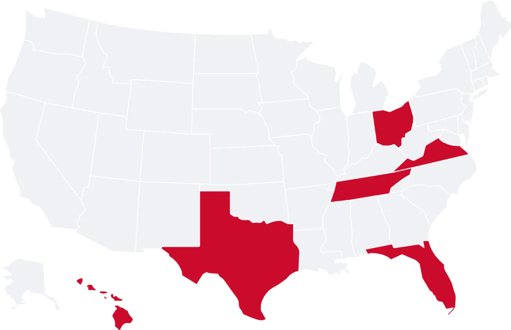 Map of the states where puroclean operates