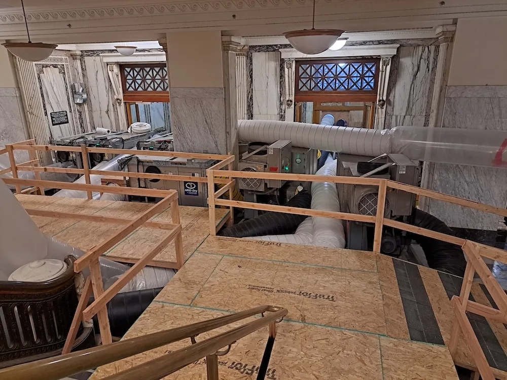 Interior space with decking of a commercial business that needed Commercial Water Damage Restoration Services