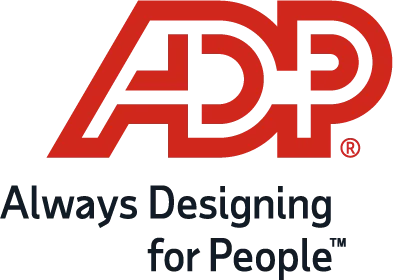 The ADP logo features red stylized letters "ADP" above the slogan "Always Designing for People.
