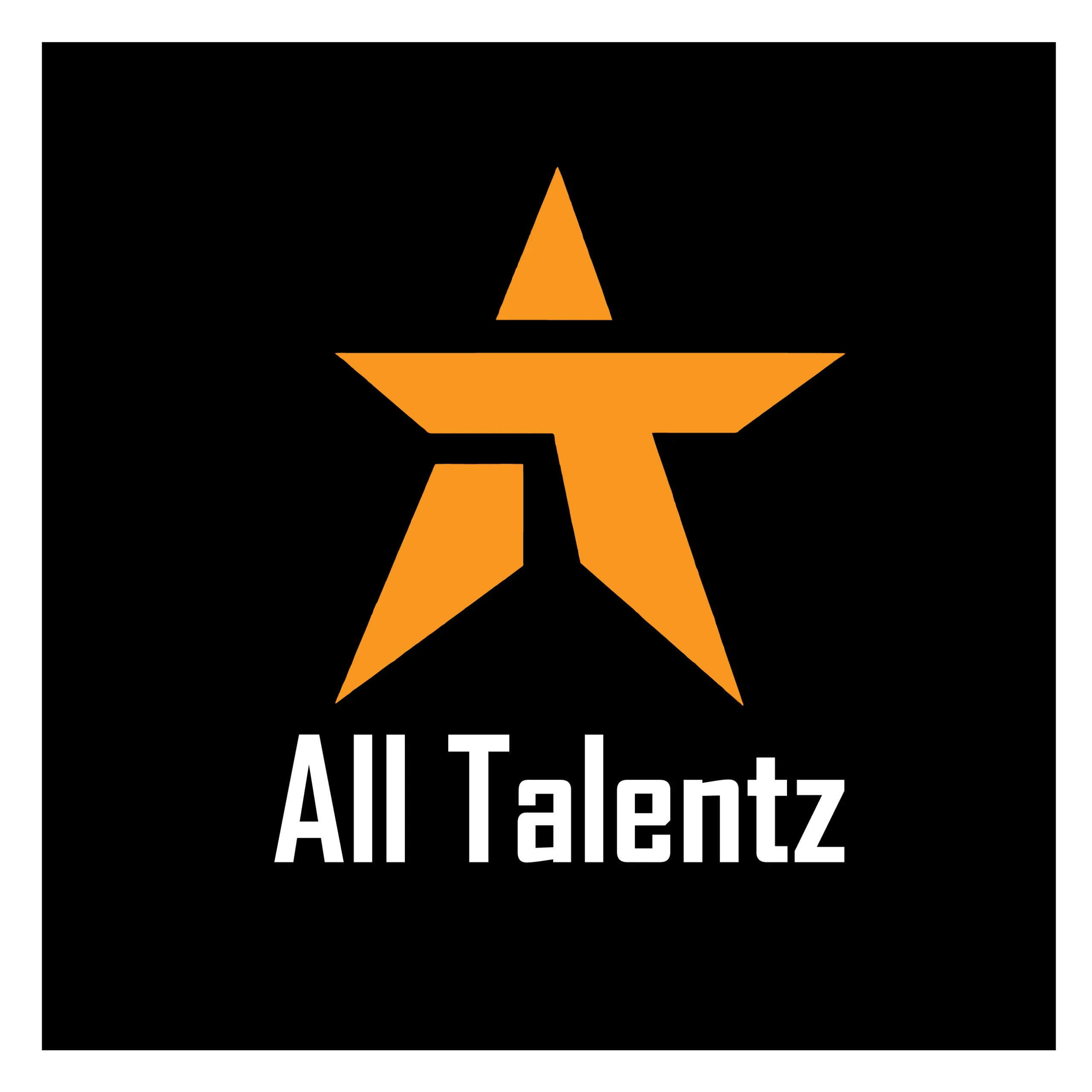 An orange star logo with integrated 'A' and 'T' letters is displayed above 'All Talentz' text on a black background.