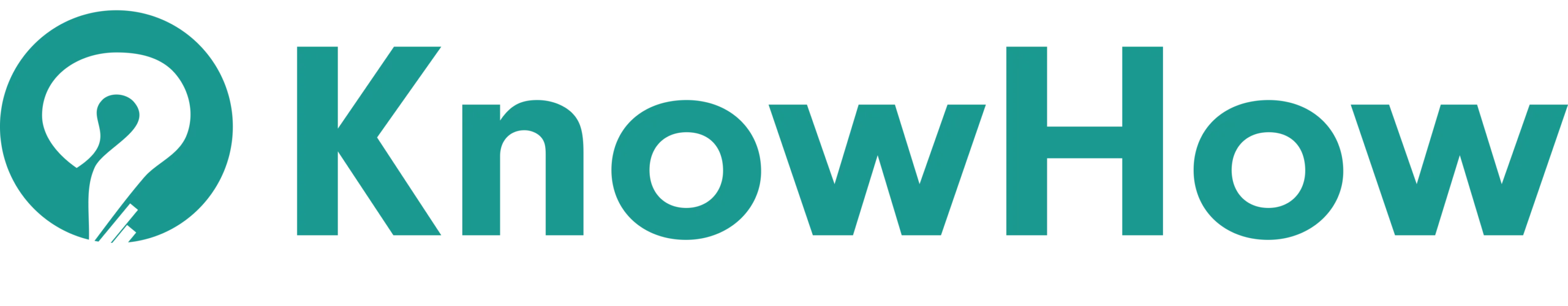 Teal KnowHow logo featuring a stylized question mark or pin icon on a white background