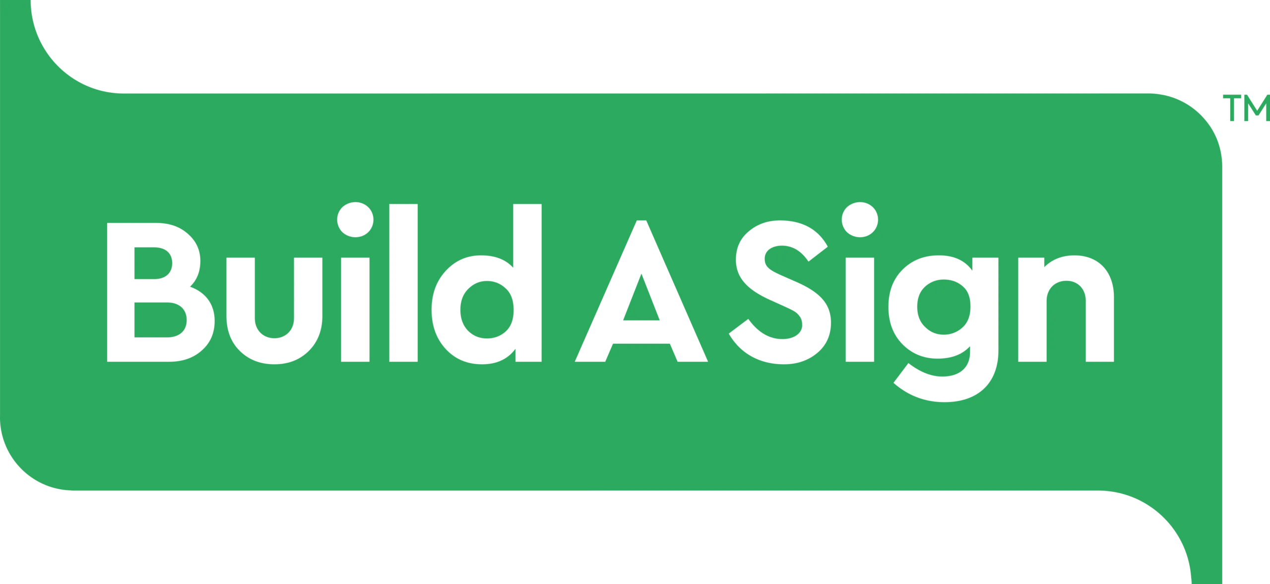 White "Build A Sign" logo text is displayed on a rounded green background with a small TM symbol.
