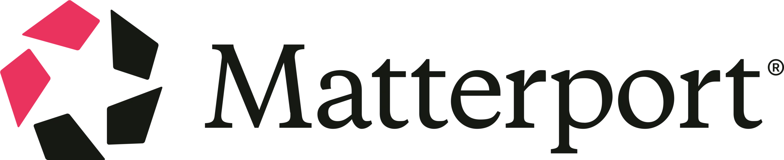 Matterport logo with a pink and black geometric symbol next to the company name in dark