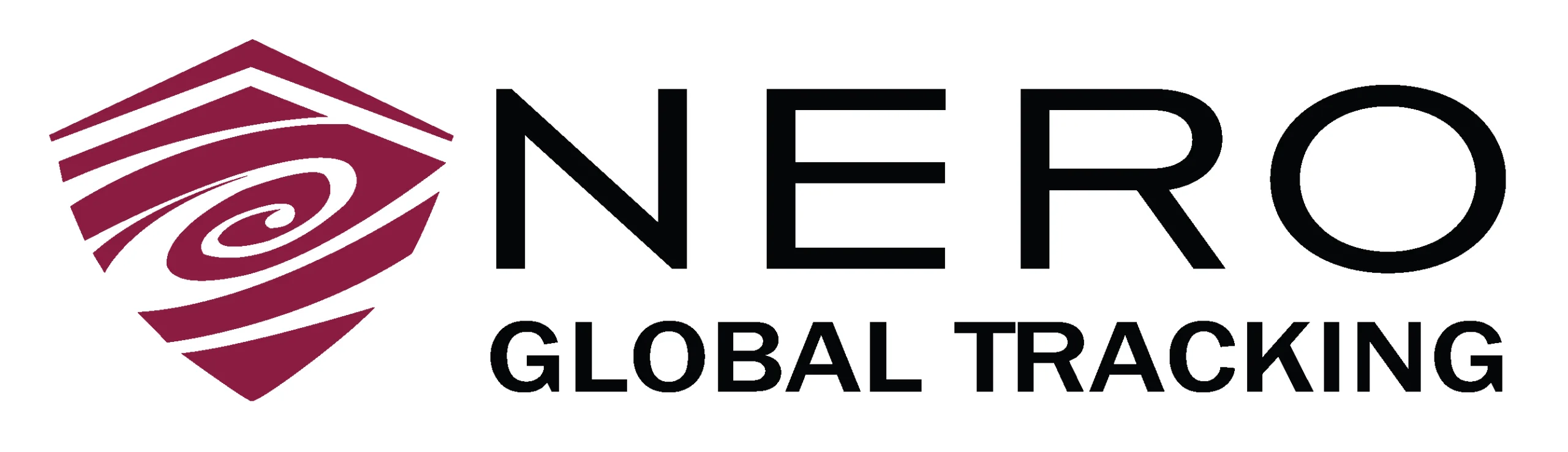 Maroon hexagonal logo with white swirls next to the text "NERO GLOBAL TRACKING".