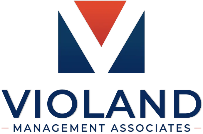 Violand Management Associates logo features a stylized red and blue V symbol above the company name
