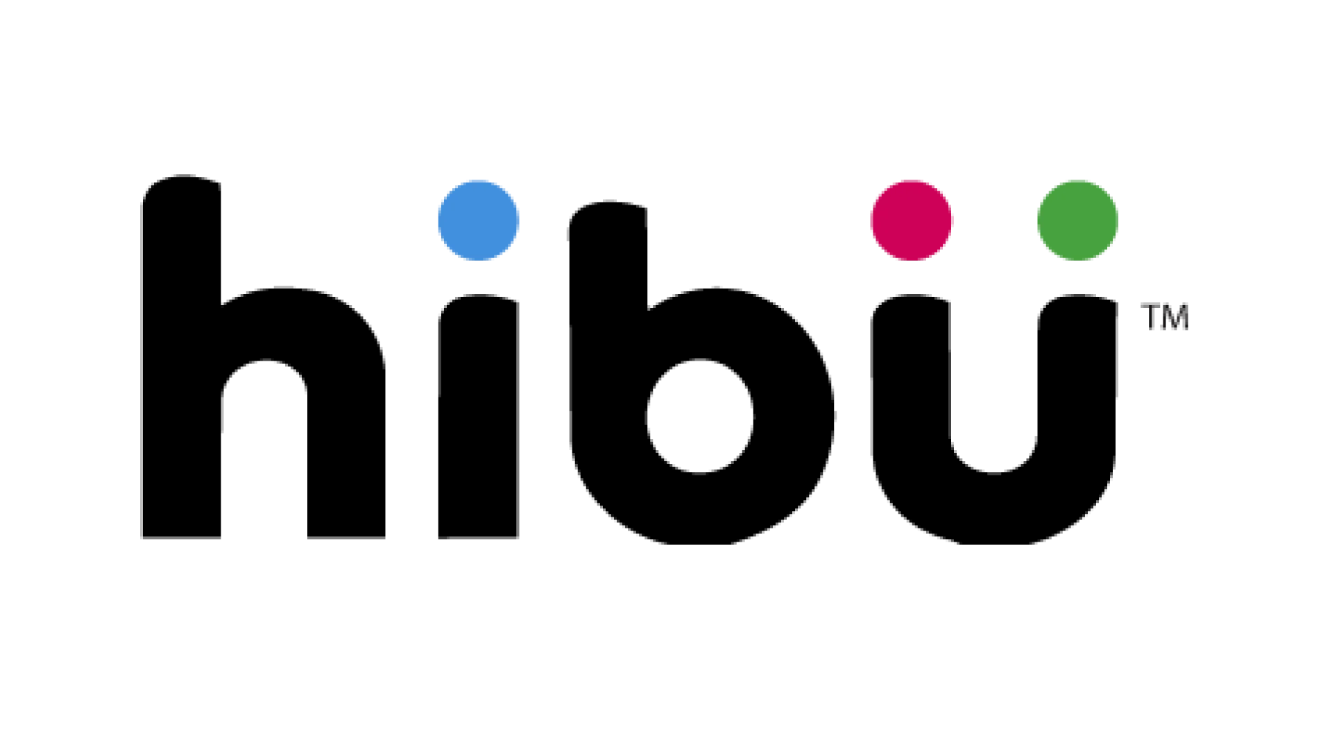 The Hibu logo displays black lowercase letters with blue, magenta, and green dots,