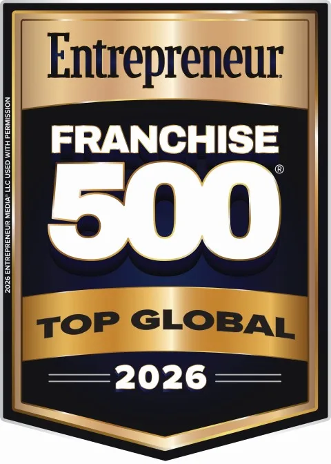 A prestigious gold and blue Entrepreneur Franchise 500 Top Global 2026