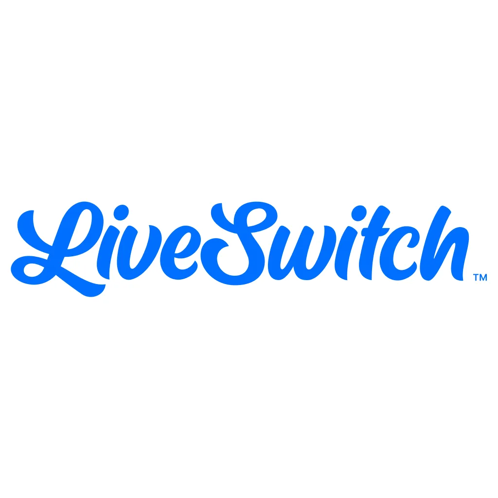 The LiveSwitch logo displays the company name in a stylized blue script font with a small
