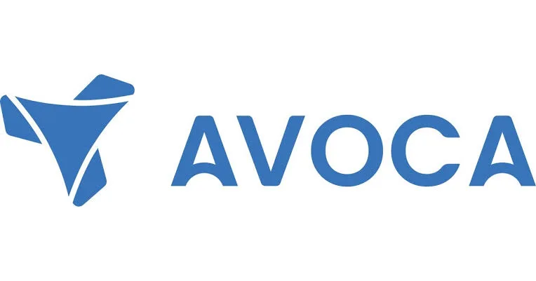 Blue Avoca logo featuring an abstract, stylized symbol to the left of the text.