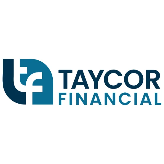 Taycor Financial logo featuring a stylized blue 'tf' monogram and the company name.