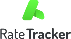 The Rate Tracker logo features a vibrant green upward arrow icon above its dark gray text.