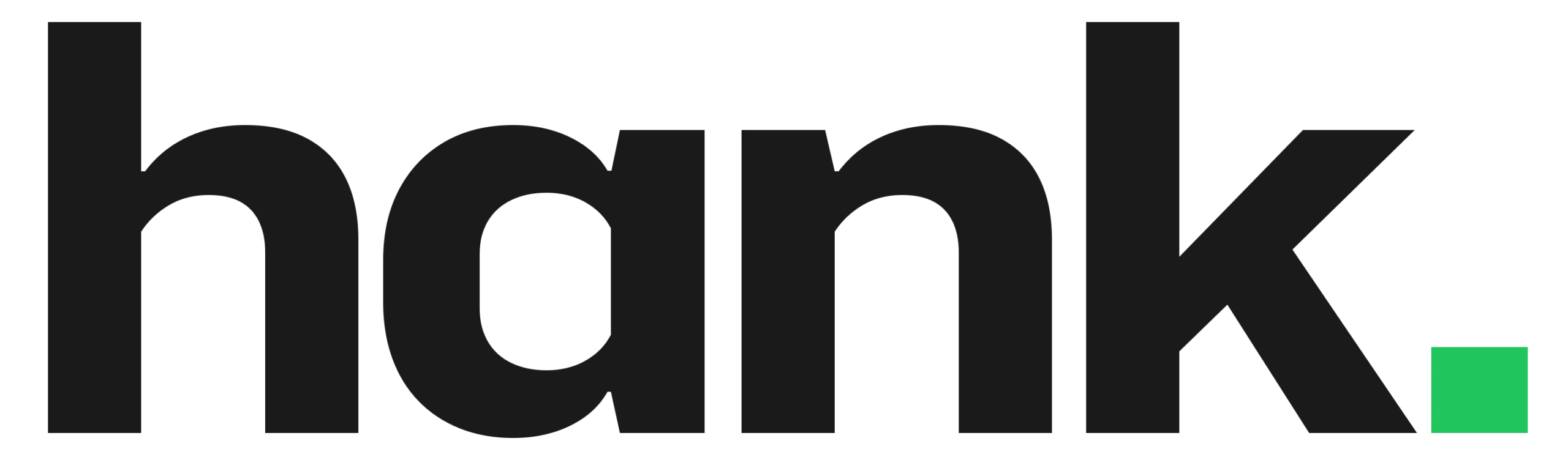 Bold black lowercase 'hank' text with a small green square as a period.