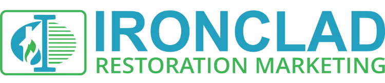 Ironclad Restoration Marketing logo featuring a stylized blue and green 'I' icon with a