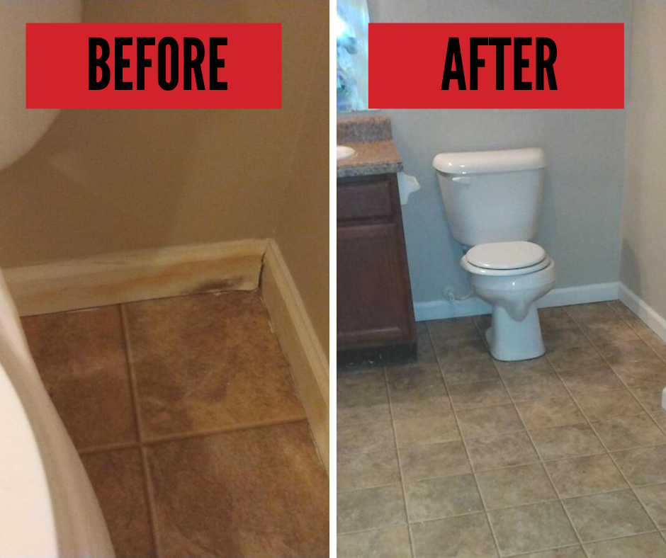 before and after shots of mold remediation during apartment restoration job.