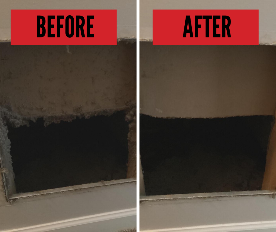 before and after shots of filter cleaning during apartment restoration job.