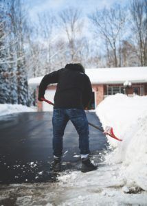 Winter Safety - Man Shoveling Snow on Driveway