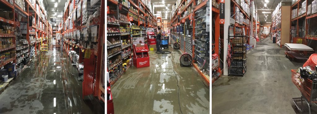 water damage restoration progress