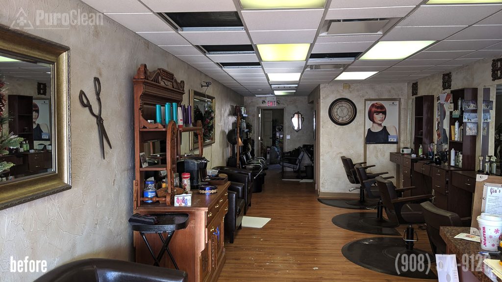 hair salon after a fire, before fire restoration by puroclean cranford