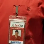 PuroClean Northwest employee badge and photo clipped onto shirt
