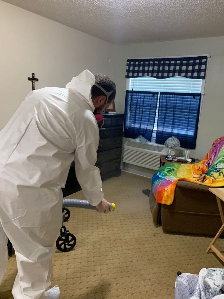 Cleaner spray inside a customer's room