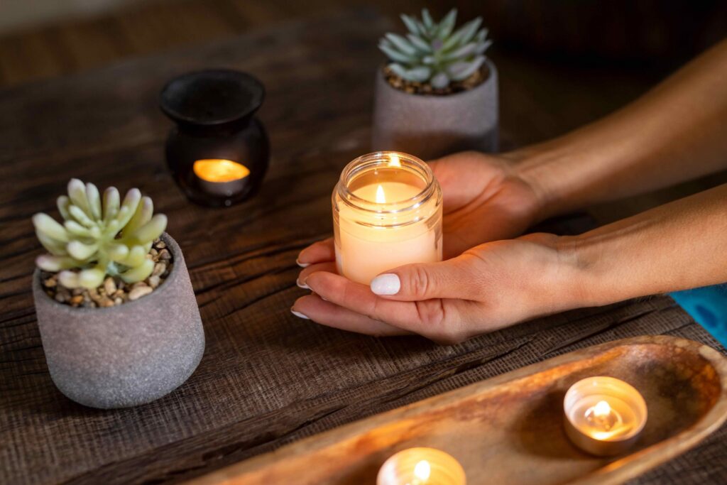 Candle inside any glass cup is the best way to keep from candle fire control